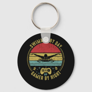 Swimmer By Day Gamer By Night Swimming Keychain