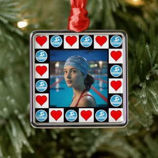 Swimmer Custom Photo Swimming Diving Christmas Metal Ornament