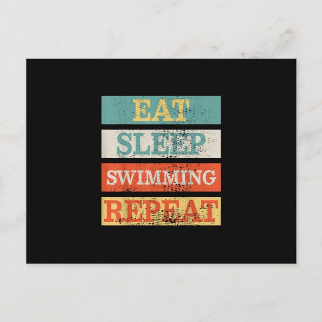 Swimmer Eat Sleep Swimming Repeat Funny Announcement Postcard (Front)