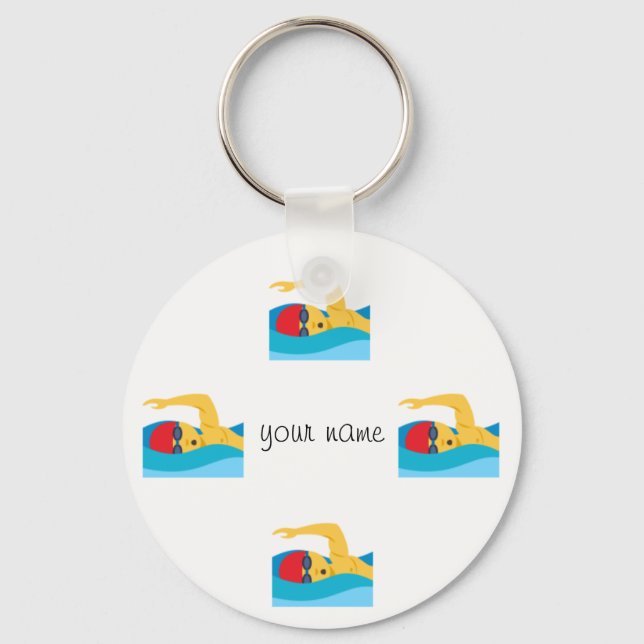 Swimmer Emoji   and '' Your Name Here " Keychain (Front)