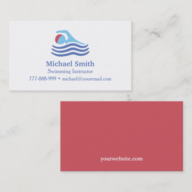 Swimmer Icon Swim Instructor Business Card (Front/Back)