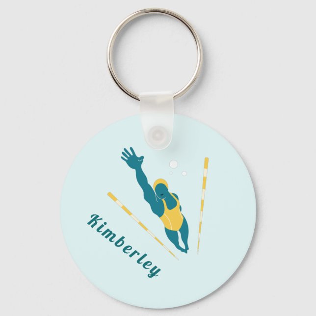 Swimmer Illustration Swimming Custom Name Sports   Keychain (Front)
