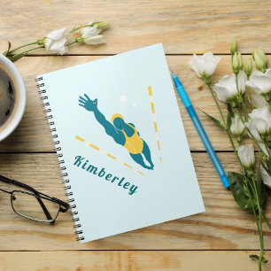 Swimmer Illustration Swimming Custom Name Sports   Notebook