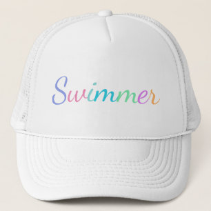 Swimmer in Colourful Lettering Swimming Theme Trucker Hat