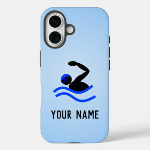 Swimmer in Goggles Graphic with own name / intials iPhone 16 Case