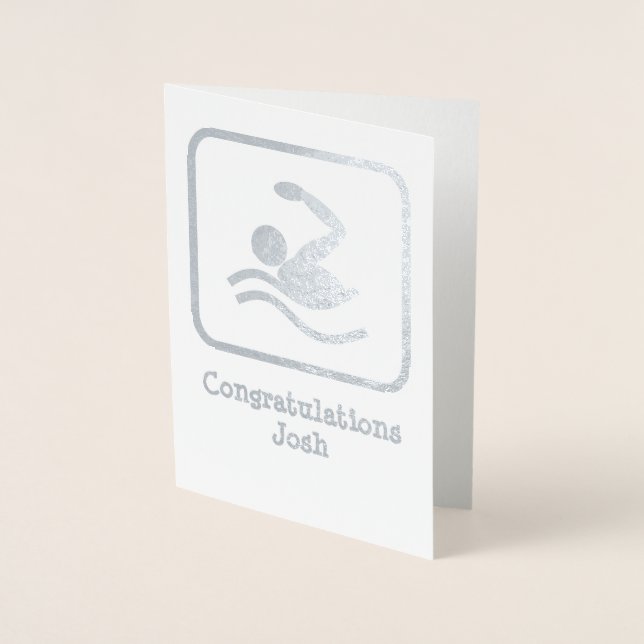 Swimmer in Silver - Upload a Photo and Customize Foil Card (Front)