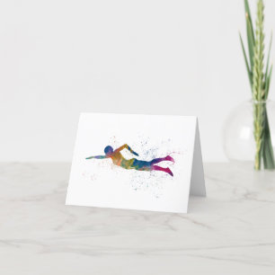swimmer in watercolor thank you card