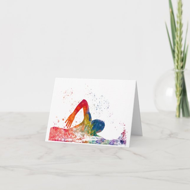 swimmer in watercolor thank you card (Front)