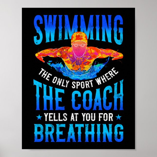 Swimmer Swim Breathing Butterfly Swimming Coach Poster (Front)