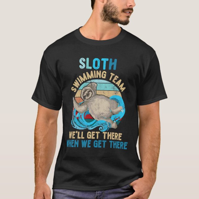 Swimmer Swim Sloth Swimming Team Retro T-Shirt (Front)