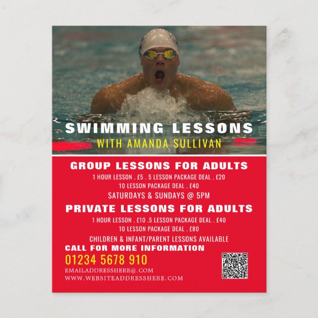 Swimmer, Swimming Lesson Advertising Flyer (Front)