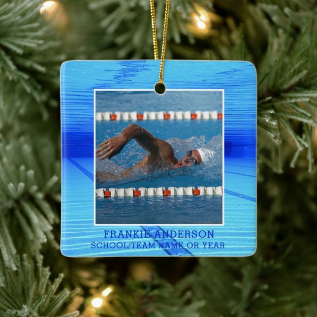 Swimmer Swimming Photo Personalized Ceramic Ornament (Tree)