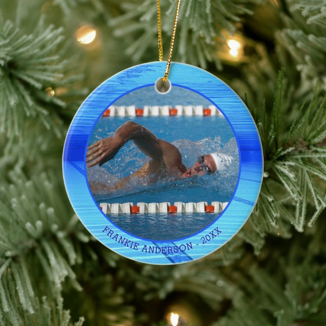 Swimmer Swimming Photo Personalized Keepsake Ceramic Ornament (Tree)