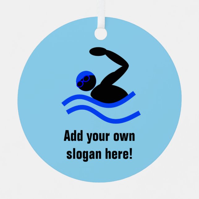 Swimmer Themed guy in water with your text Metal Ornament (Front)