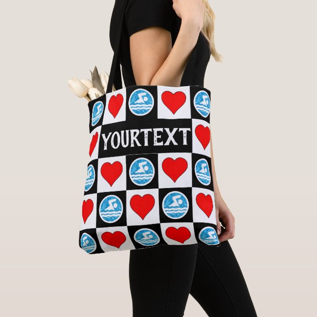 Swimmers & Hearts Custom Swim Team Swimming Tote Bag (Close Up)