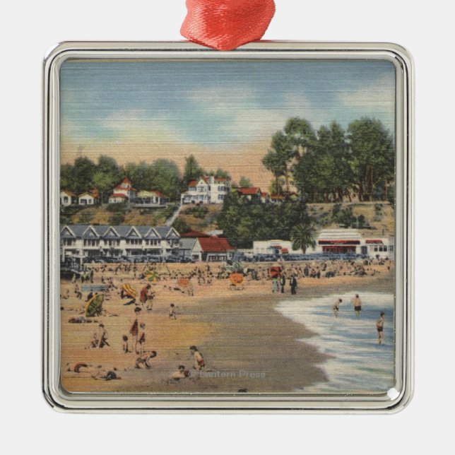 Swimmers & Sunbathers on the Beach Metal Ornament (Front)