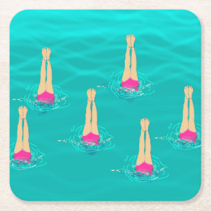 Swimmers Synchro Swimming Under Water  Square Paper Coaster
