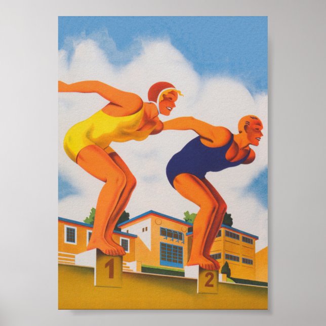 Swimmers Vintage Travel Poster (Front)