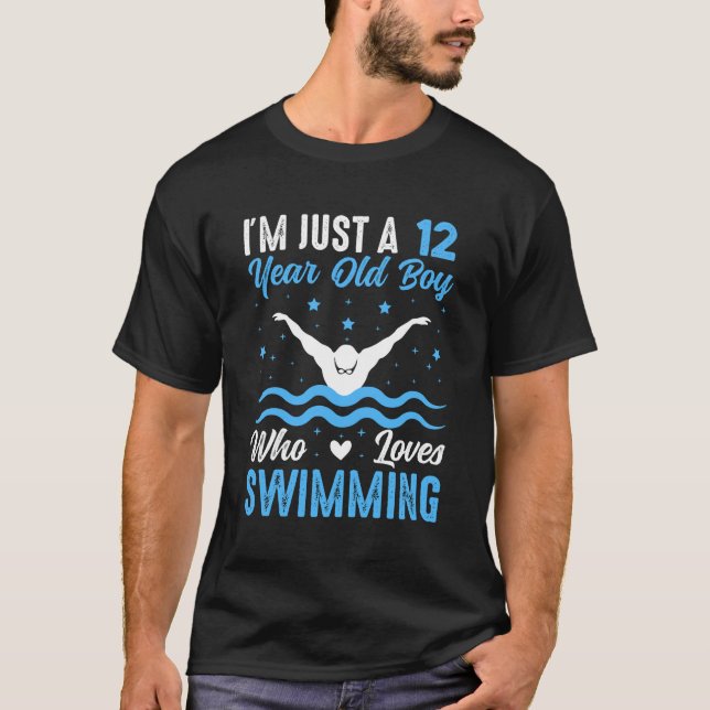 Swimming 12 Year Old Boy Birthday Christmas T-Shirt (Front)