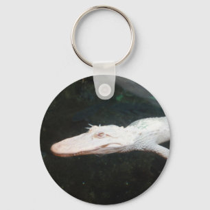 Swimming albino alligator colour photograph keychain