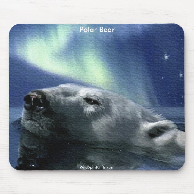 Swimming Arctic Polar Bear & Aurora Mouse Pad (Front)