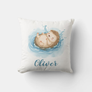 Swimming Baby Hedgehog Personalized Nursery Pillow