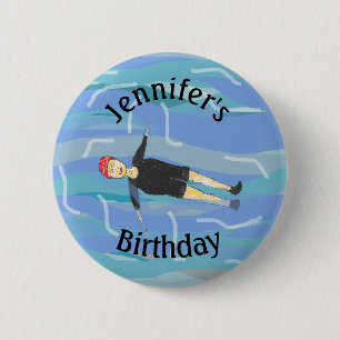 Swimming birthday swimmer sea swim 2 inch round button