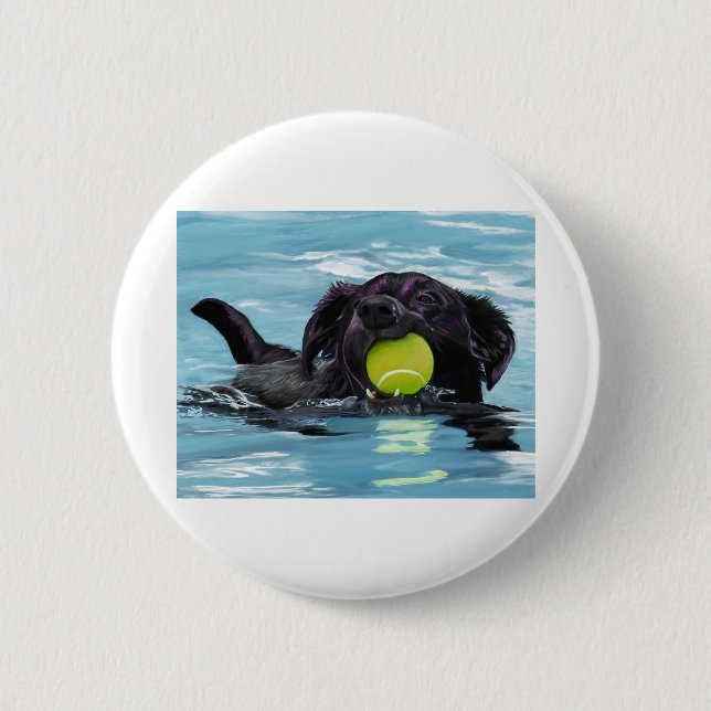 Swimming Black Lab 2 Inch Round Button (Front)