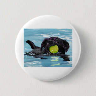 Swimming Black Lab 2 Inch Round Button
