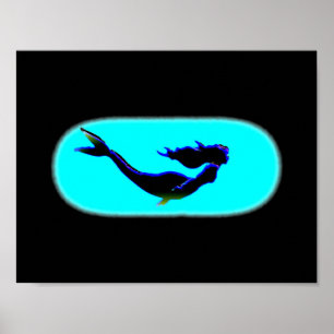 swimming black mermaid poster
