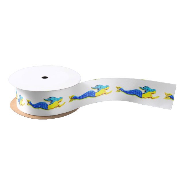 swimming blue-tail mermaids on any colour satin ribbon (Spool)