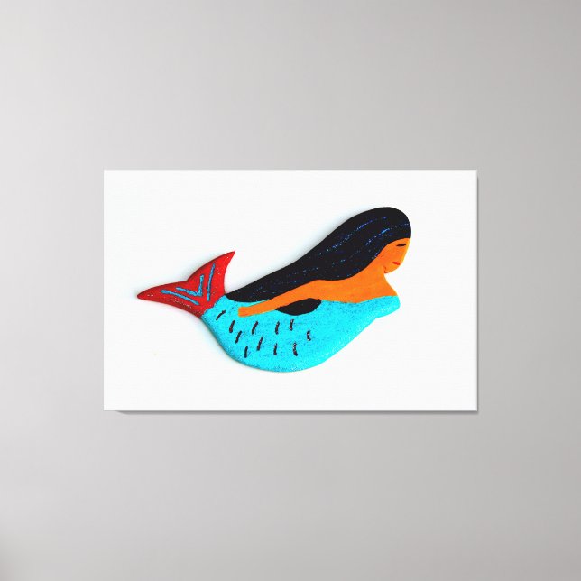 swimming brunette mermaid wrapped canvas (Front)