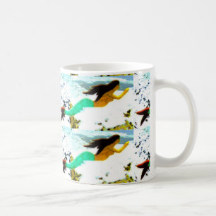 swimming brunette mermaids mug