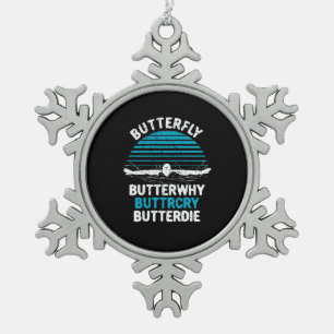 Swimming - Butterfly Butterwhy Snowflake Pewter Christmas Ornament