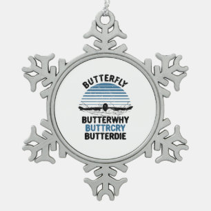 Swimming - Butterfly Butterwhy Swimming Gift Snowflake Pewter Christmas Ornament
