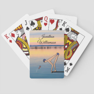 Swimming cartoon swimmer Personalize it Playing Cards