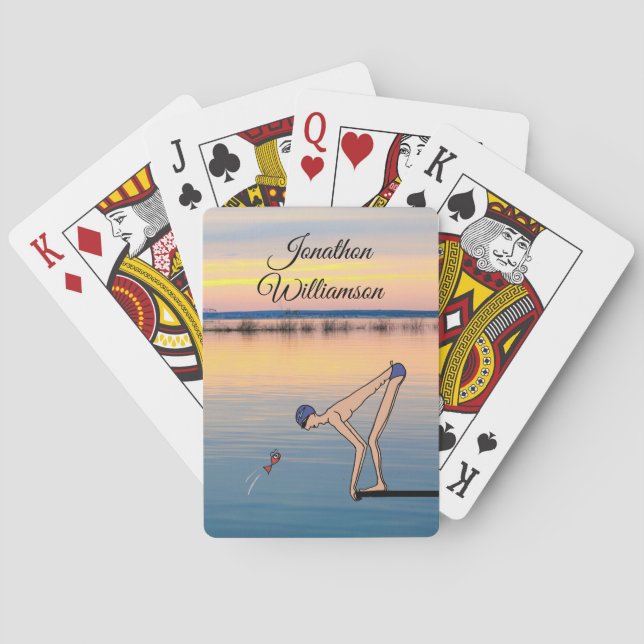 Swimming cartoon swimmer Personalize it Playing Cards (Back)