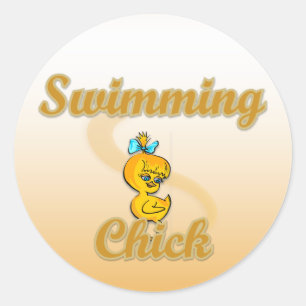 Swimming Chick Classic Round Sticker