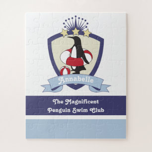 Swimming Club Crest Cute  Cartoon Penguin Kids Jigsaw Puzzle