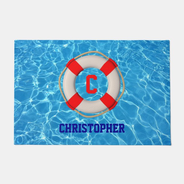 Swimming Coach Pool LIfesaver Doormat (Front)