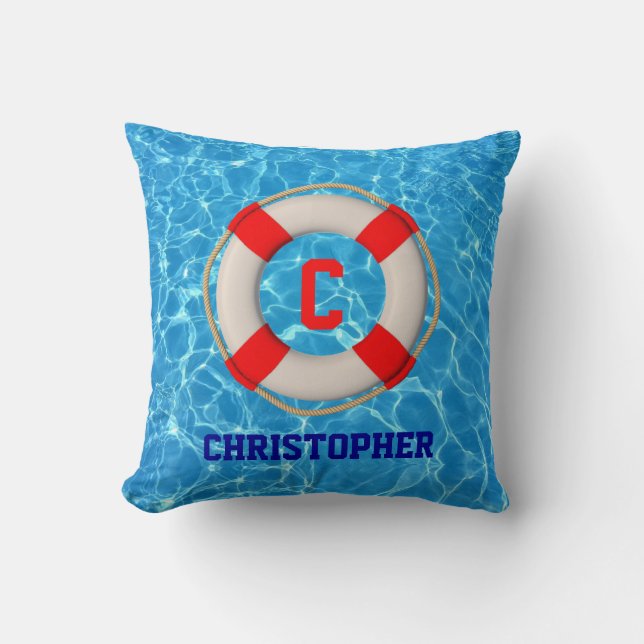 Swimming Coach Pool LIfesaver Throw Pillow (Front)