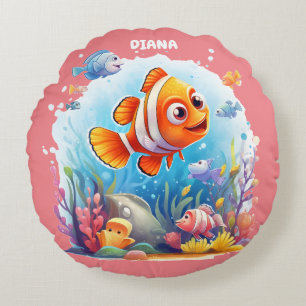 SWIMMING COLORFUL FISHES FOR KIDS ROUND PILLOW
