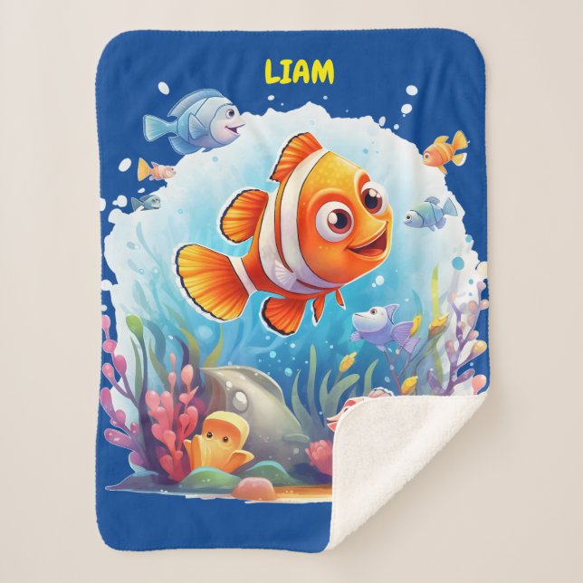 SWIMMING COLORFUL FISHES FOR KIDS SHERPA BLANKET (Front)