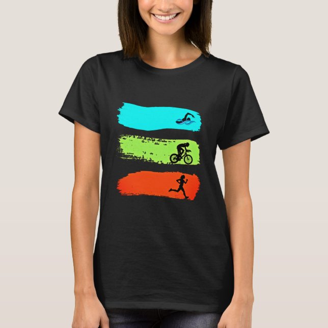 Swimming, Cycling and Running. Triathlon T-Shirt (Front)