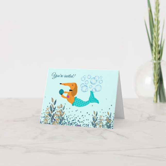 Swimming Dachshund Mermaid Pool Party Invitations (Front)