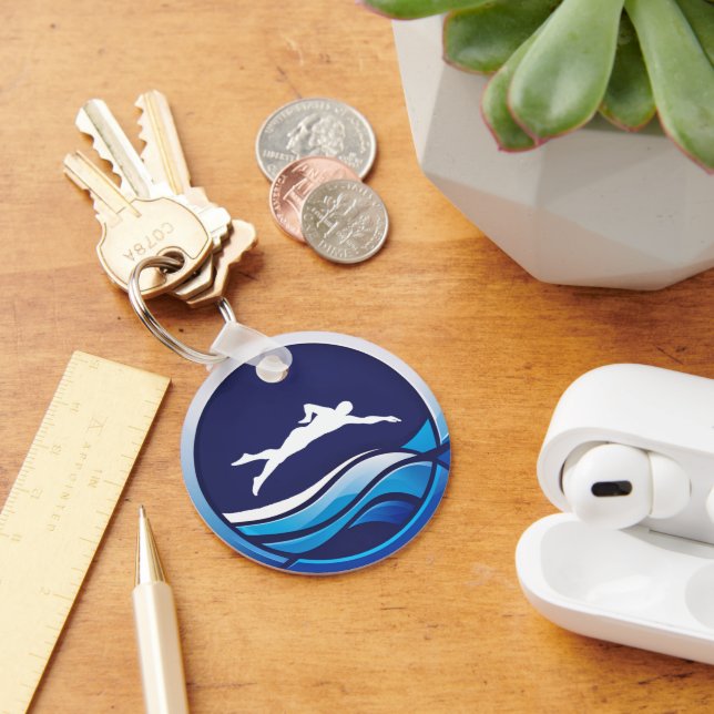 Swimming Design logo for a Swimmer personalize Keychain (Desk)