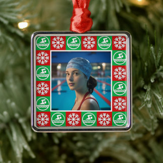 Swimming Diving Swimmer Custom Photo Christmas Metal Ornament