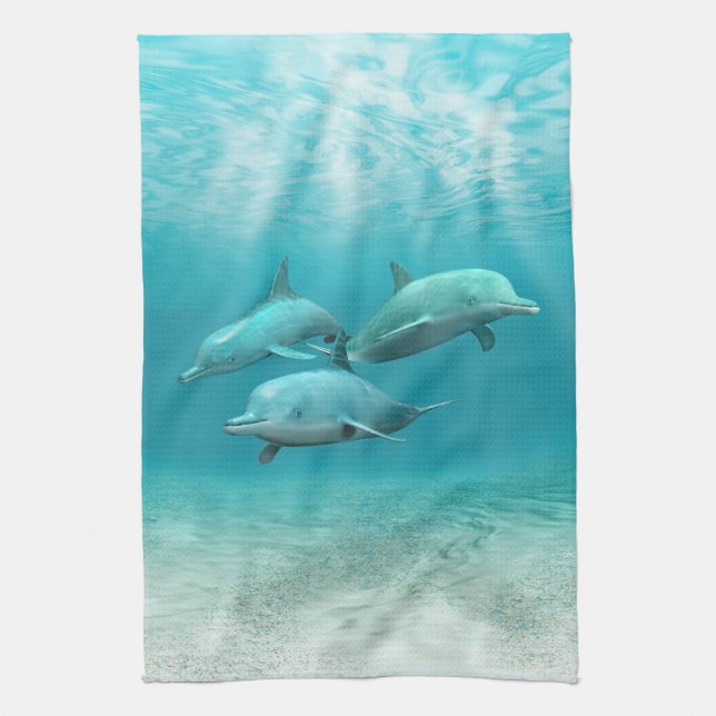 Swimming Dolphins Kitchen Towel (Vertical)