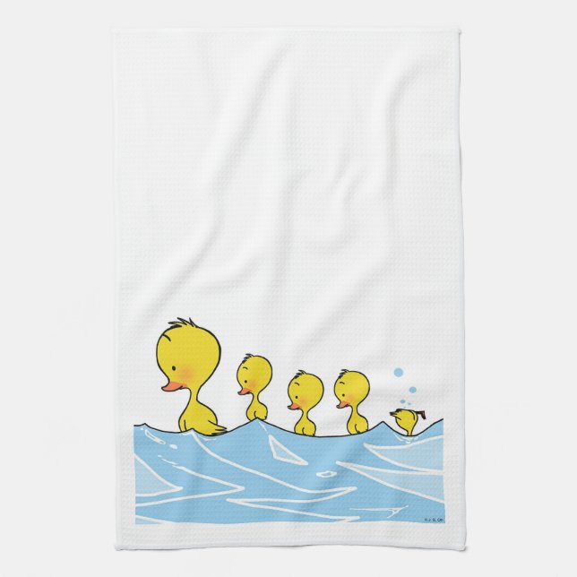 Swimming duck family kitchen towel (Vertical)
