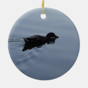 Swimming Duck in Lake, Nature Bird Wildlife Blue Ceramic Ornament